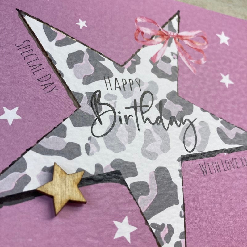 White Cotton Cards Leopard Print Star Happy Birthday Card