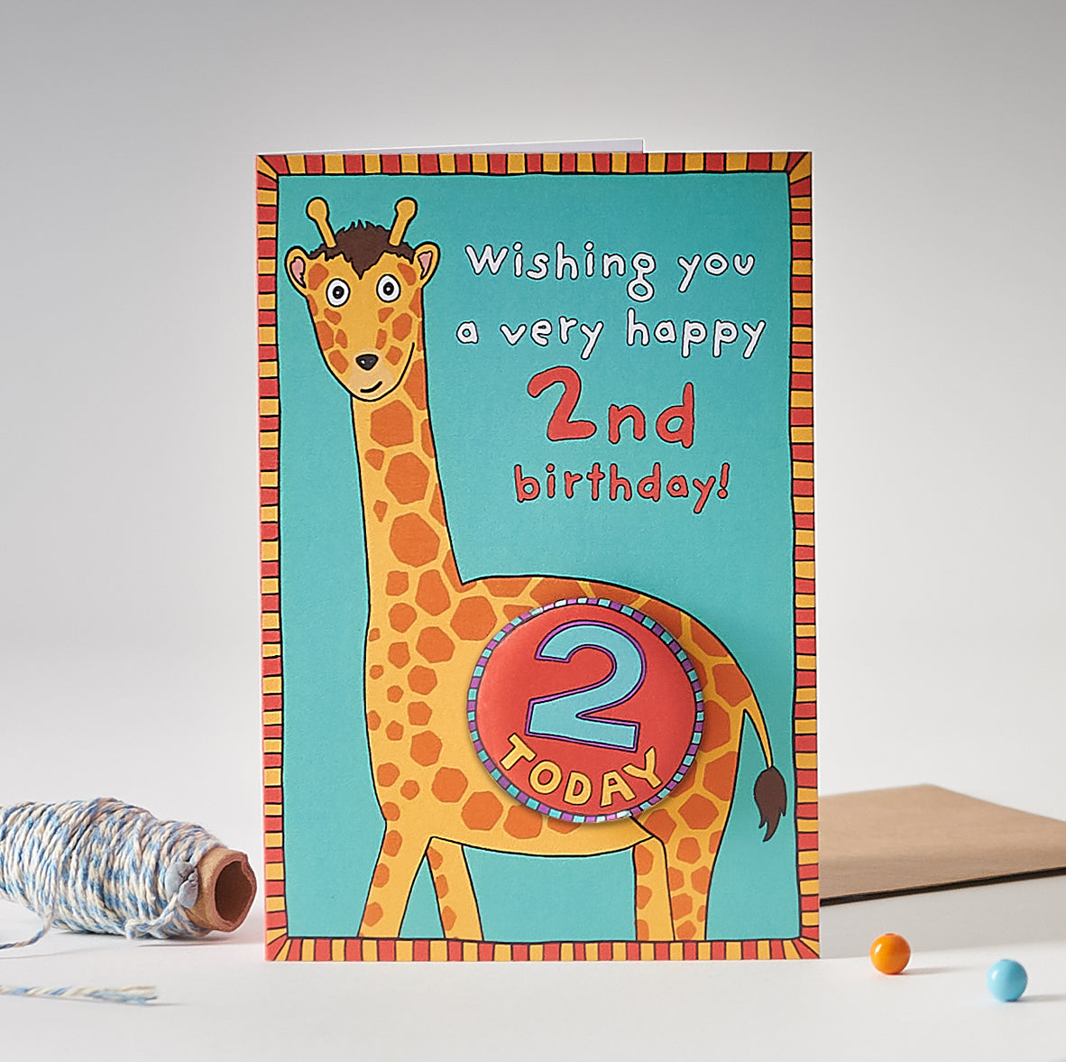 Papersole Happy 2nd Birthday Giraffe Badge Card