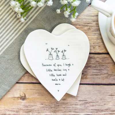 East of India Porcelain Heart Coaster - Because of You