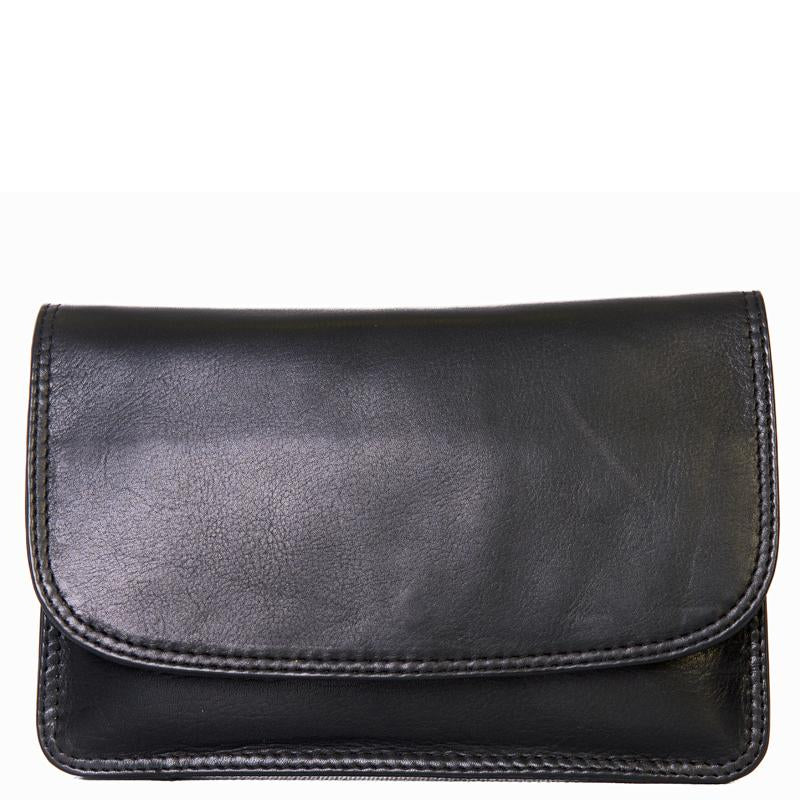 Nova Leathers Classic Flap Over Clutch/Crossbody Handbag - Black (0502E)