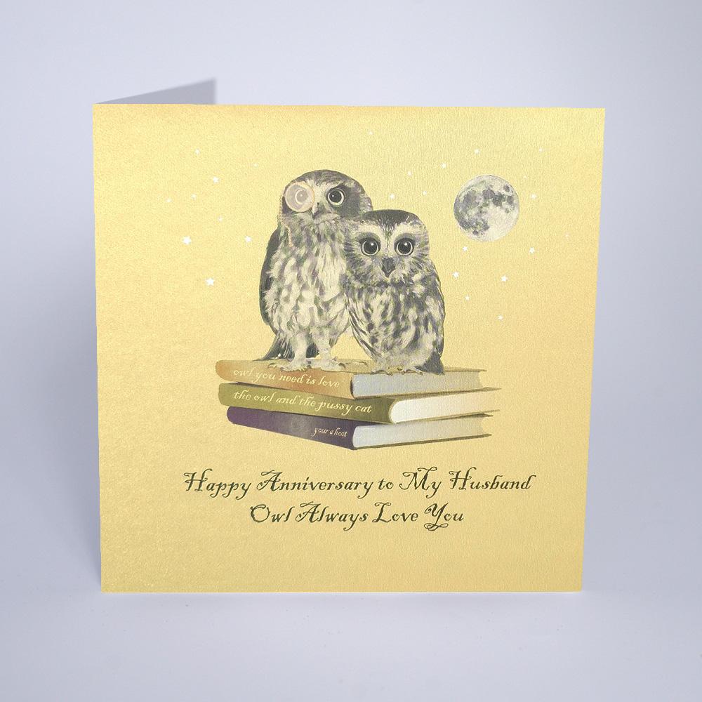 Five Dollar Shake Happy Anniversary to my Husband Owl Always Love You Card