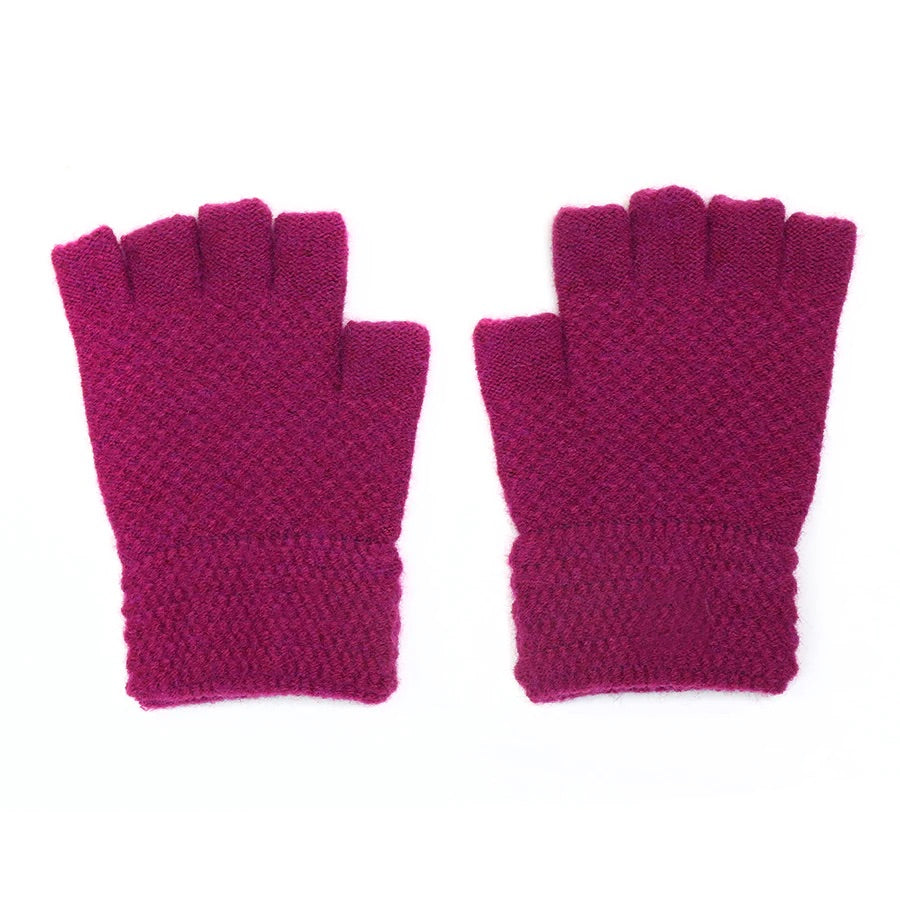 POM Magenta Pink Ladies Fingerless Wool Gloves