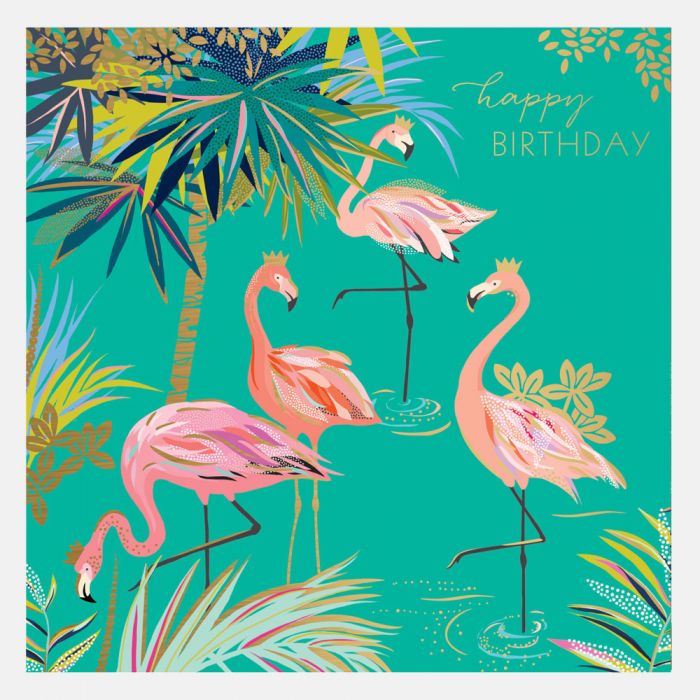 Sara Miller by The Art File -Green Flamingo Birthday Card