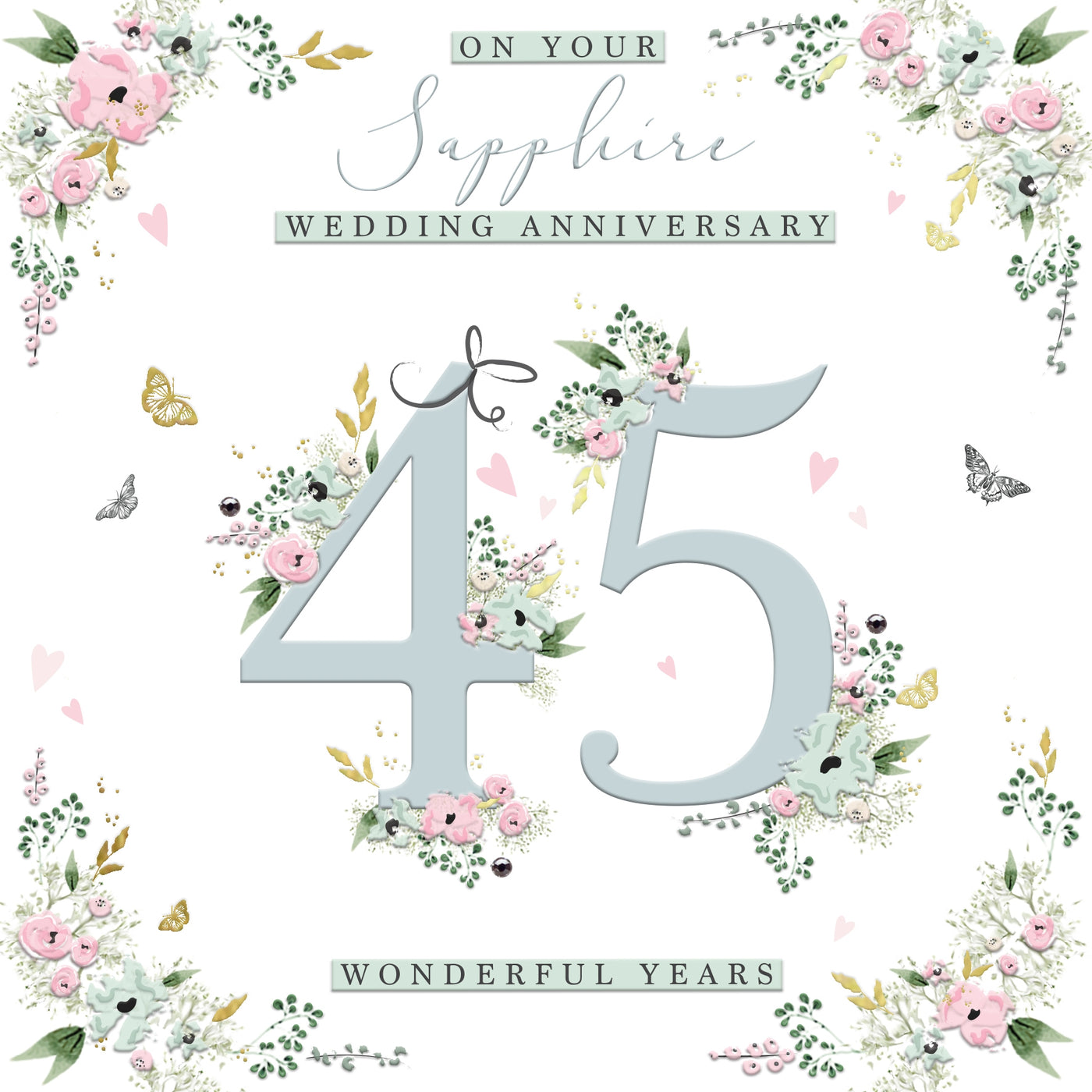 The Handcrafted Card Company Sapphire Wedding Anniversary 45 Years Floral Card