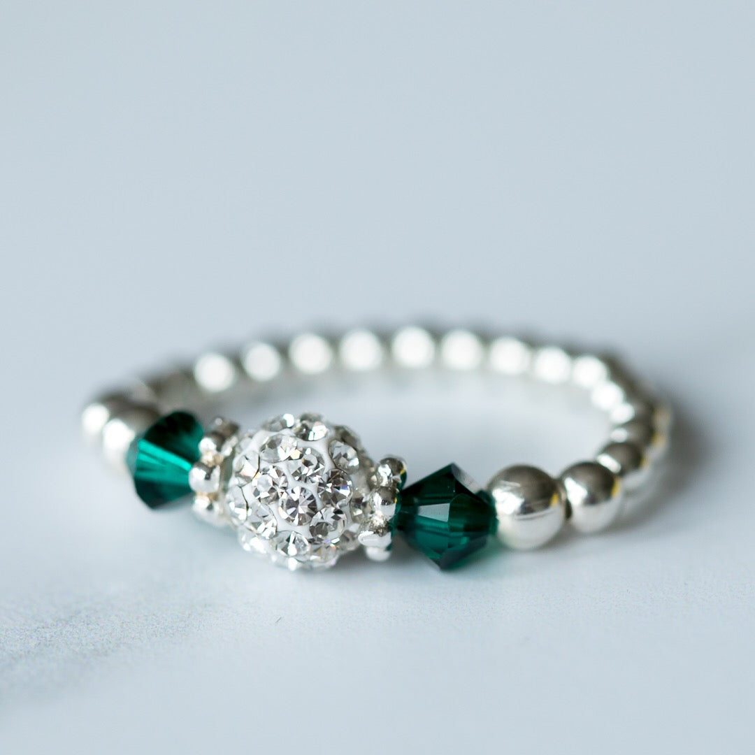 Emerald (May Birthstone) Silver Stretch Ring
