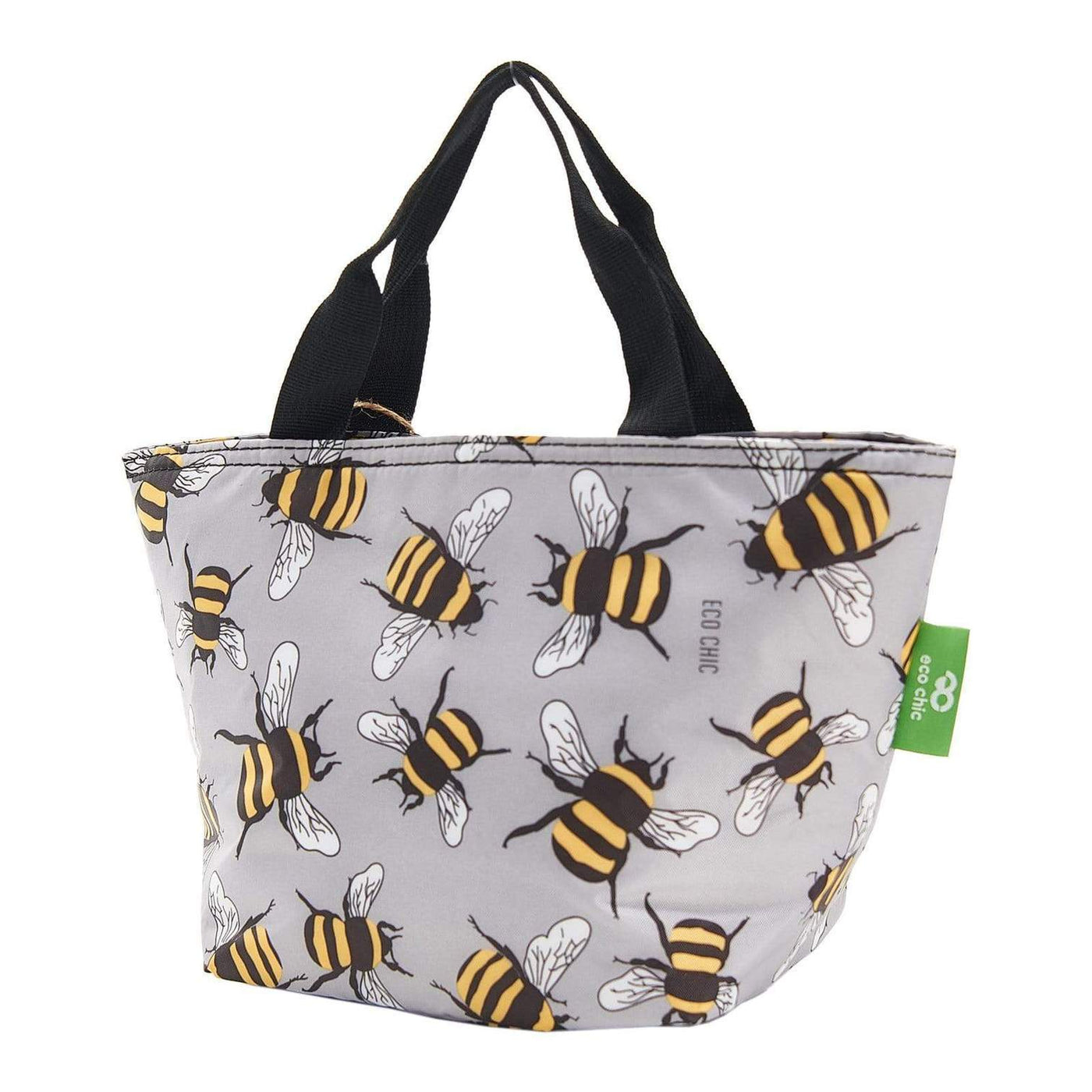 Eco Chic Lightweight Foldable Lunch Bags - Bees Grey