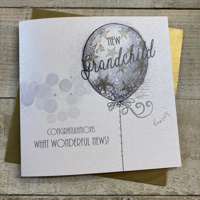 White Cotton Cards New Grandchild Silver Balloon Card