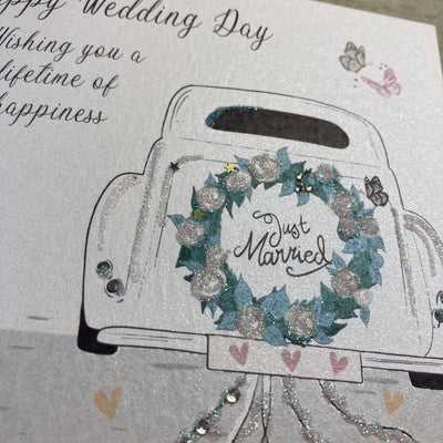 White Cotton Cards Wedding Day Car Just Married Card