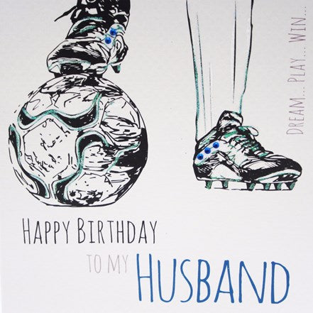 White Cotton Cards Husband Football Birthday Card