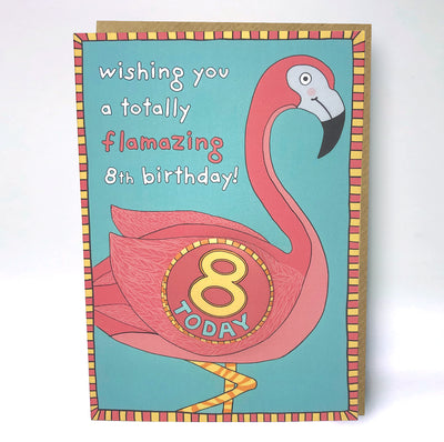 Papersole Happy 8th Birthday Flamingo Badge Card