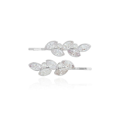 Joma Jewellery Happy Ever After Hair Accessories - CZ Crystal Leaf Slides