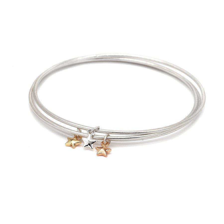 POM Three Silver Plated Bangles Mixed Metals Stars