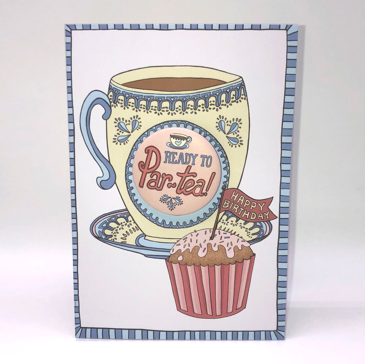 Papersole Ready to Par-Tea Happy Birthday Badge Card