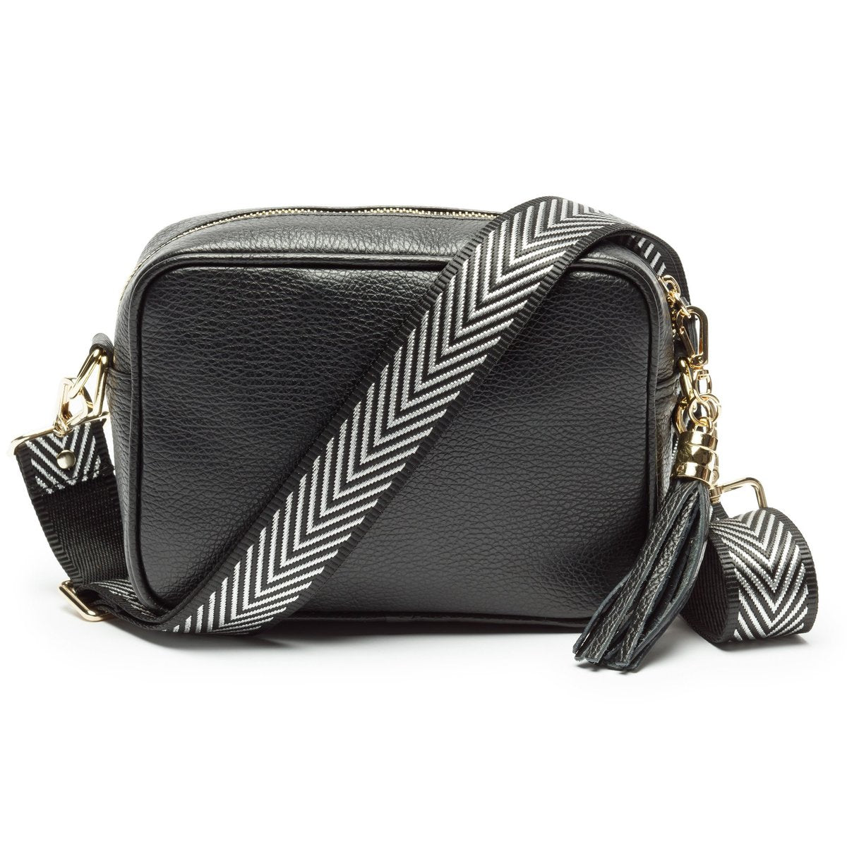Elie Beaumont Designer SILVER/BLACK CHEVRON Adjustable Crossbody Bag Strap - GOLD Fittings