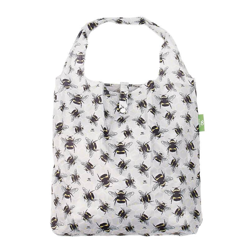 Eco Chic Foldable Recycled Shopping Bag - Bumble Bees - Light Grey