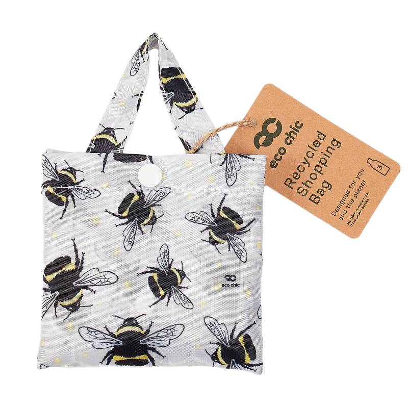 Eco Chic Foldable Recycled Shopping Bag - Bumble Bees - Light Grey