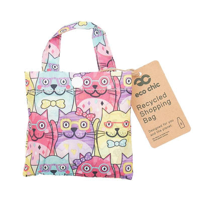 Eco Chic Foldable Recycled Shopping Bag - Multiple Cats -Multi