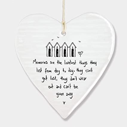 East of India Porcelain Wobbly Hanging Heart - Memories