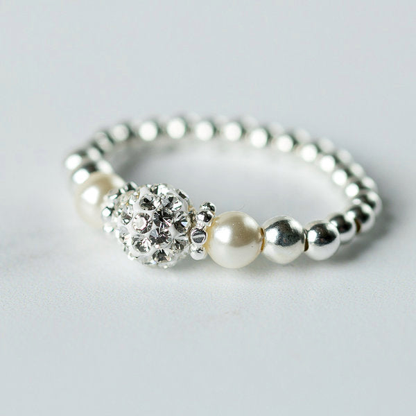 Jolu Jewellery Tiffany Pearl (June Birthstone) Silver Stretch Ring