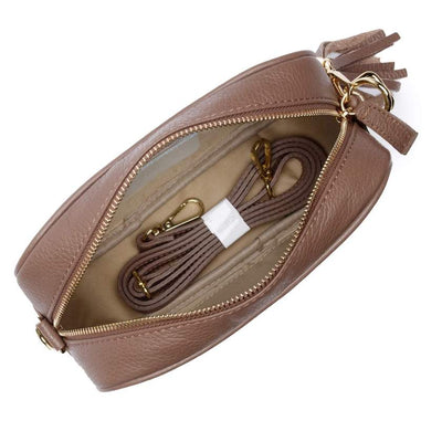 Elie Beaumont Designer Leather Crossbody Bag - Taupe (GOLD Fittings)