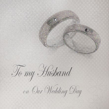 White Cotton Cards Husband Wedding Day 2 Rings Card