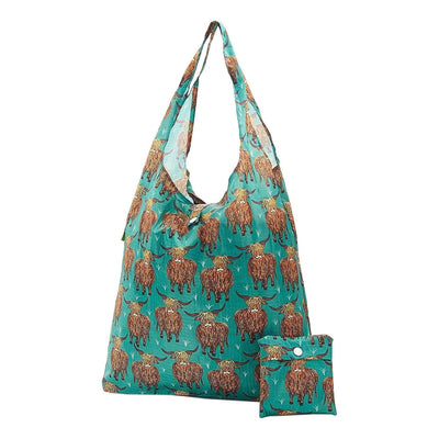 Eco Chic Foldable Recycled Shopping Bag - Highland Cow Teal