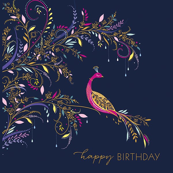 Sara Miller by The Art File - Peacock floral Birthday Card