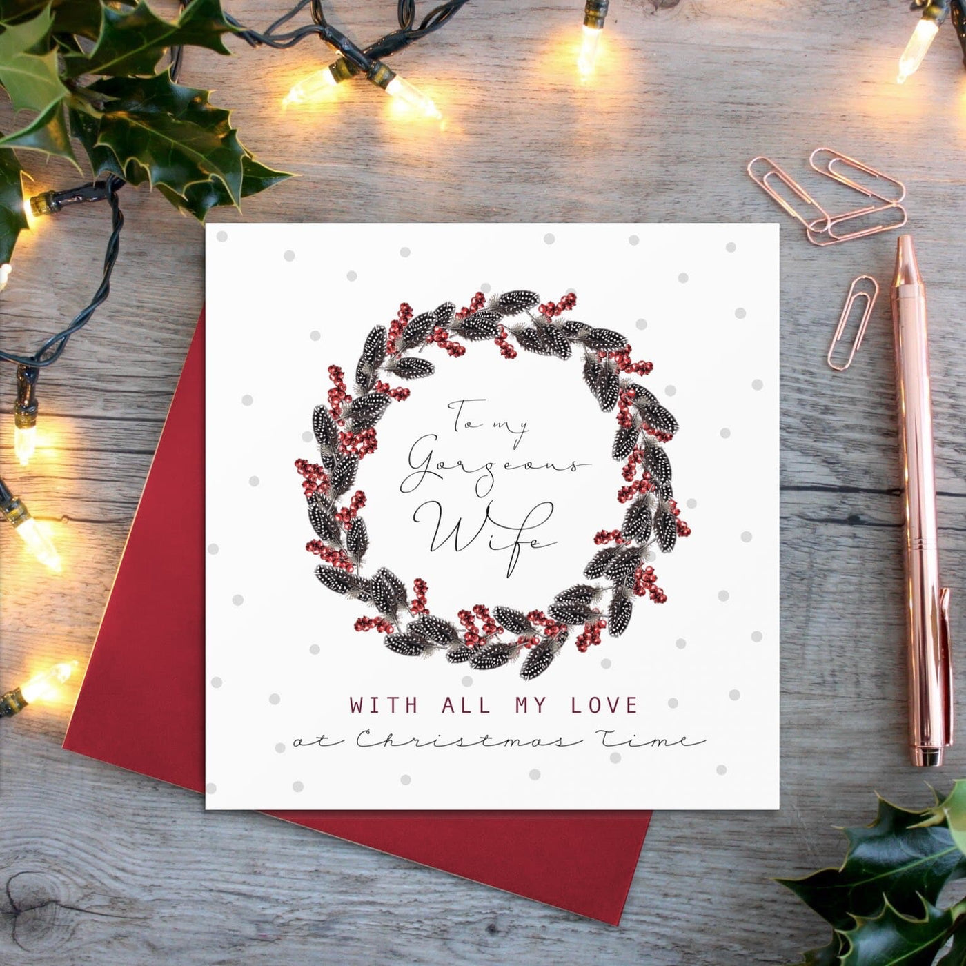 Toasted Crumpet Gorgeous Wife Wreath Christmas Card