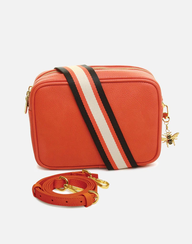 Alice Wheeler Orange Soho Double Zipped Crossbody Bag with Trio Stripe Bag Strap