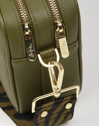 Alice Wheeler Olive Green Soho Double Zipped Crossbody Bag with Bag Strap
