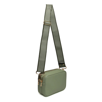 Alice Wheeler Sage Green Soho Double Zipped Crossbody Bag with Bag Strap