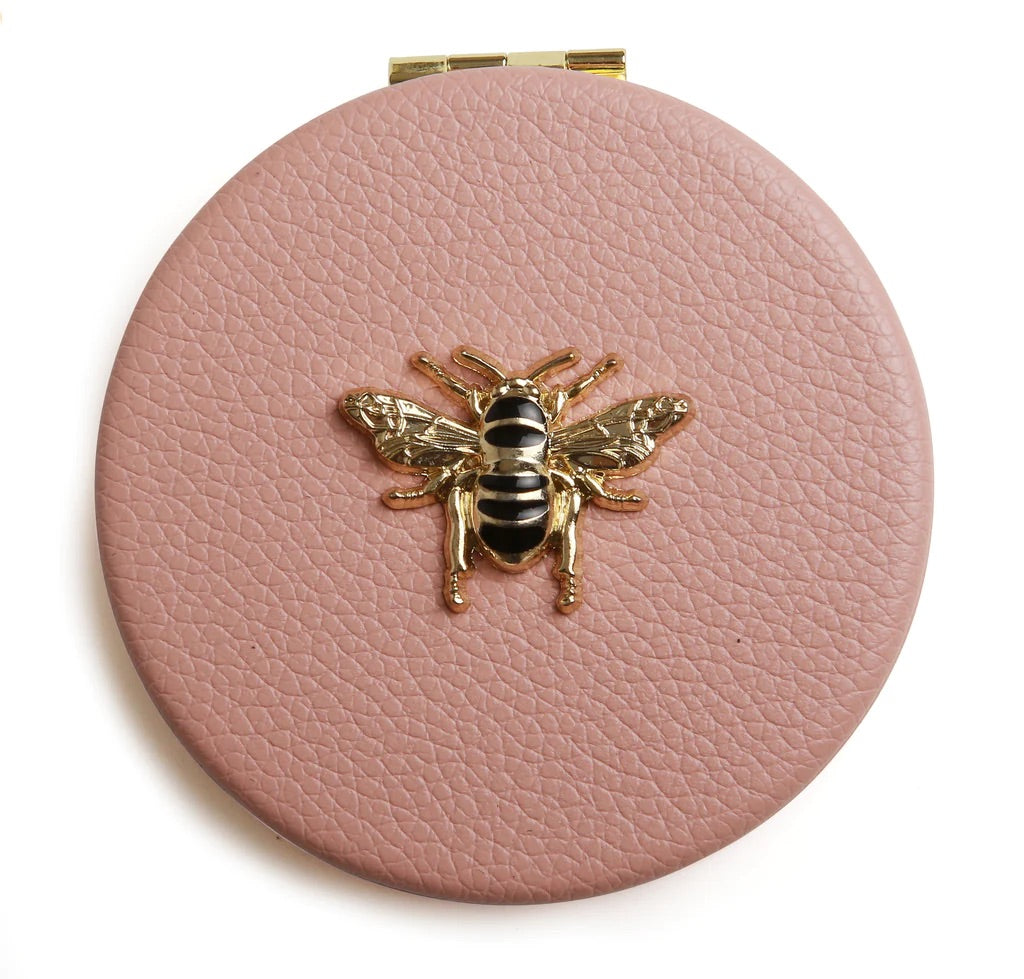 Alice Wheeler Pink Bee Round Compact Mirror