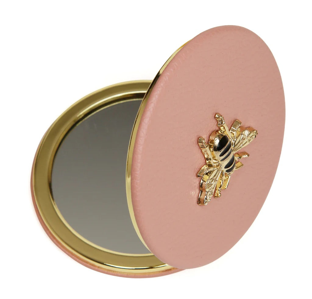 Alice Wheeler Pink Bee Round Compact Mirror