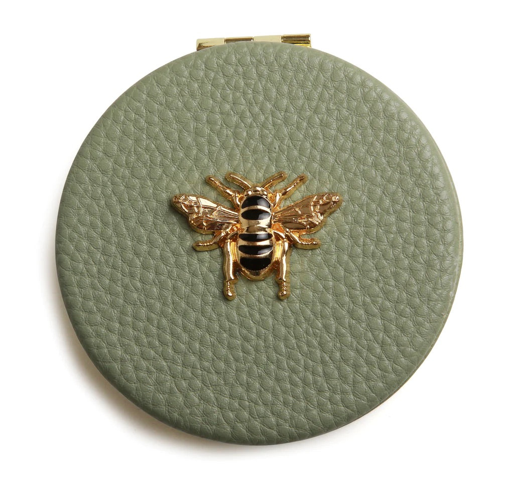 Alice Wheeler Sage Green Bee Round Compact Mirror