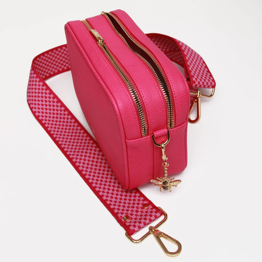 Alice Wheeler Hot Pink Soho Double Zipped Crossbody Bag with Bag Strap