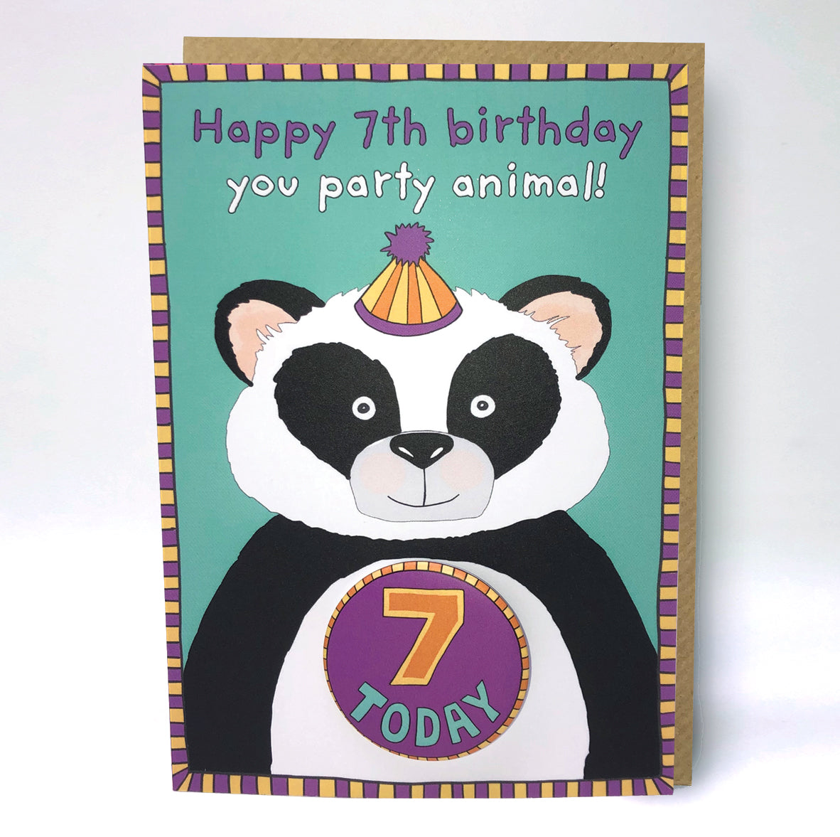 Papersole Happy 7th Birthday Panda Badge Card