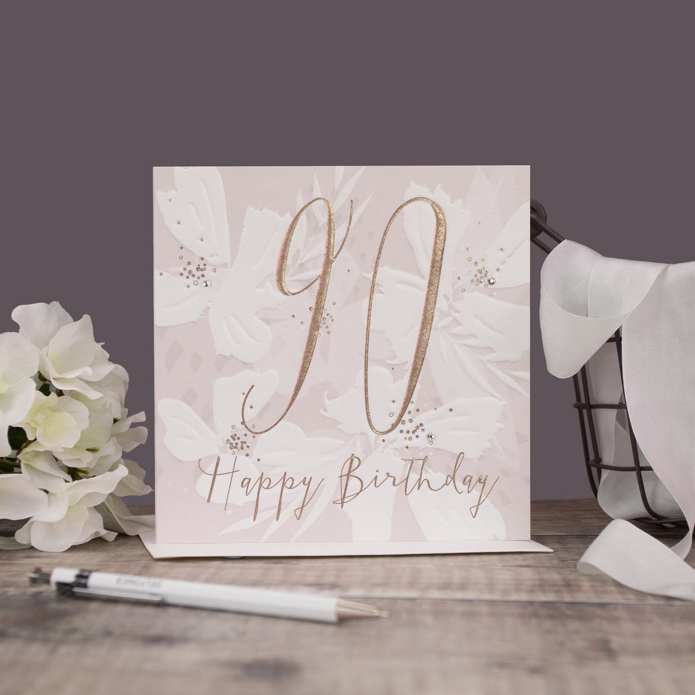 90th Birthday Pale Pink Pastel Floral Card