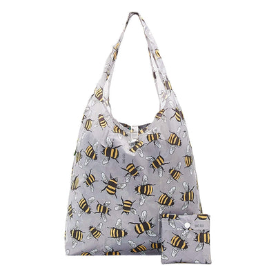 Eco Chic Foldable Recycled Shopping Bag - Bee -Grey