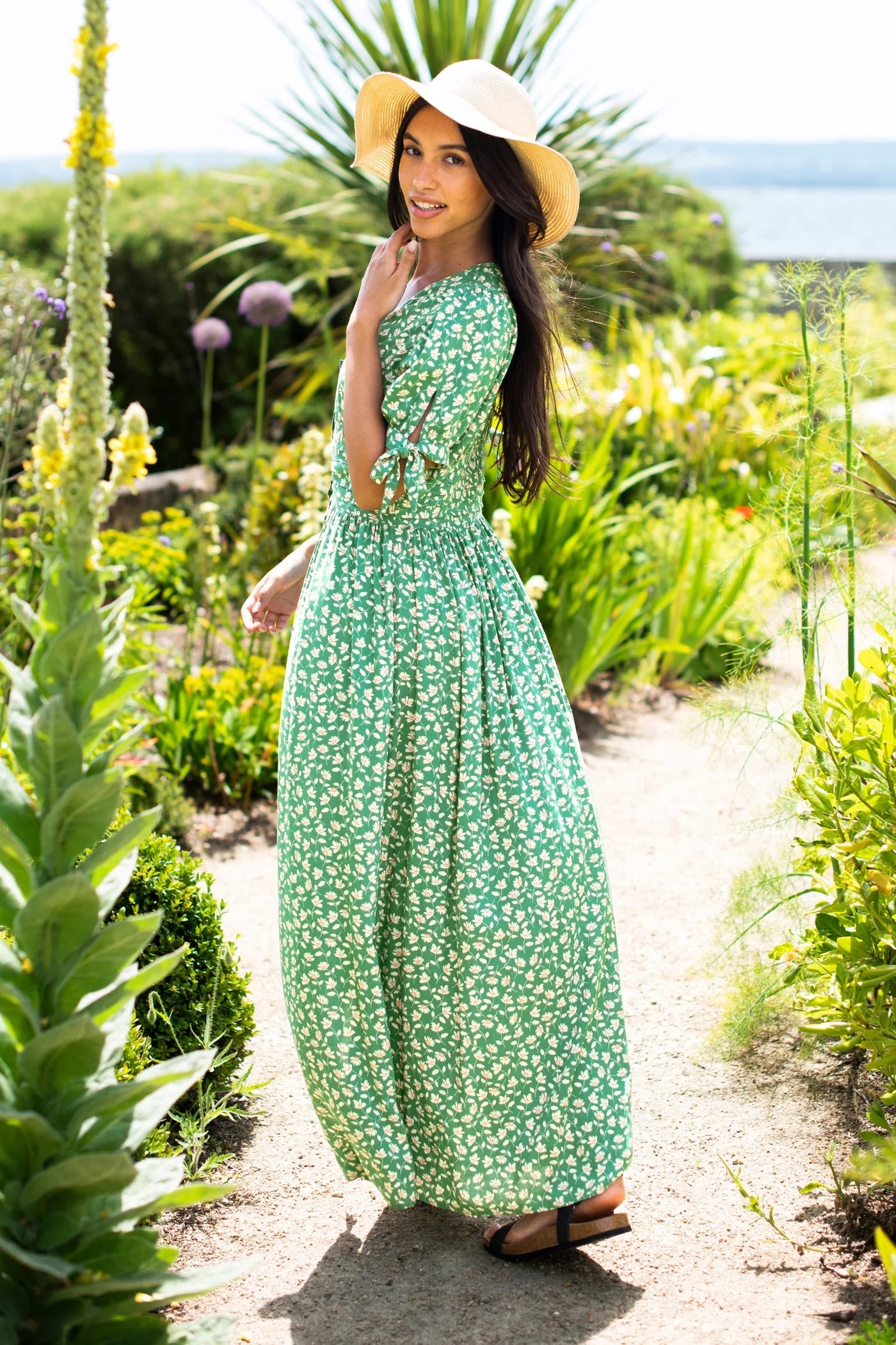 Brakeburn Spring Garden Pintuck Green Maxi Dress
