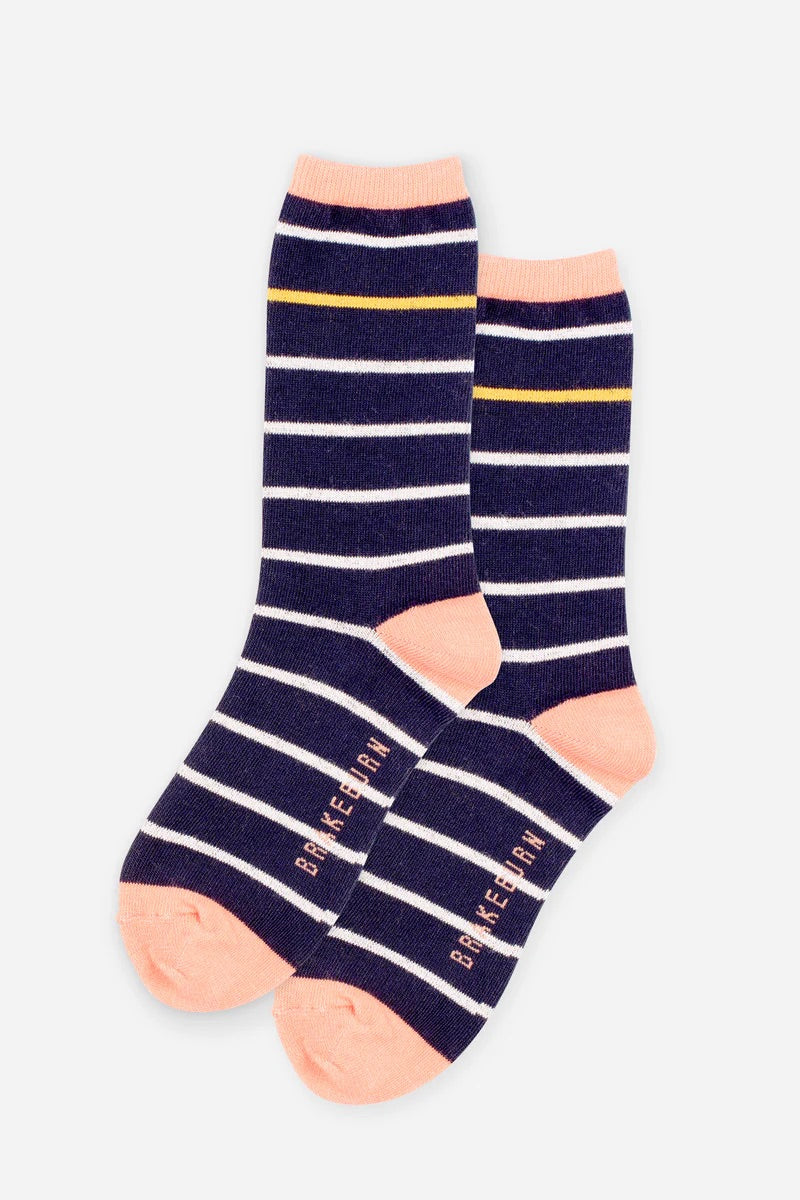 Brakeburn Pop Stripe Ladies Ankle Socks - Navy/White