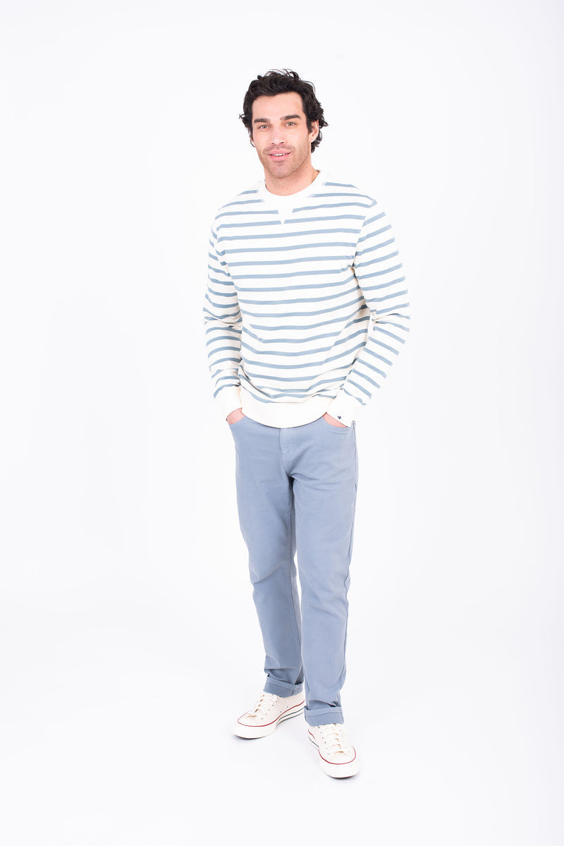 Brakeburn MENS Striped Sweater Jumper -Cream/Blue