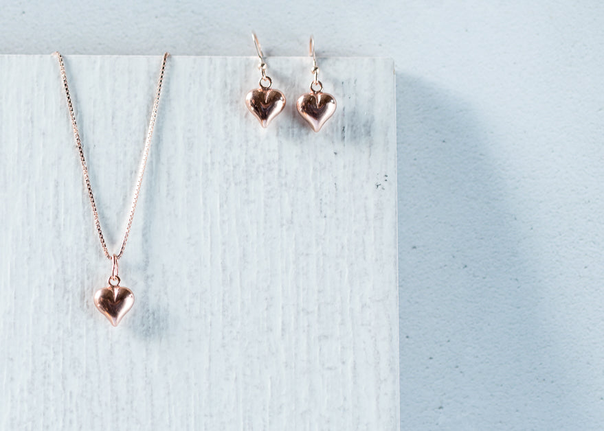 Jolu Jewellery Rose Gold Puff Heart Earrings