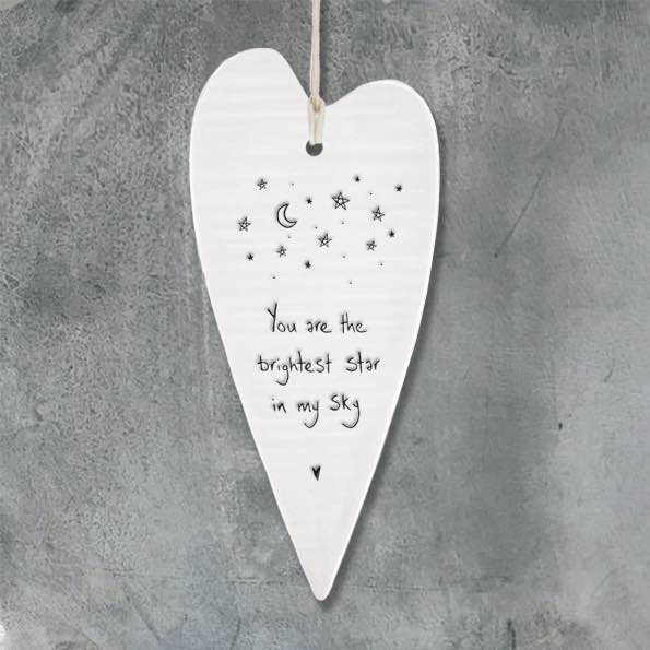 East of India Porcelain Wobbly Long Hanging Heart - Brightest Star