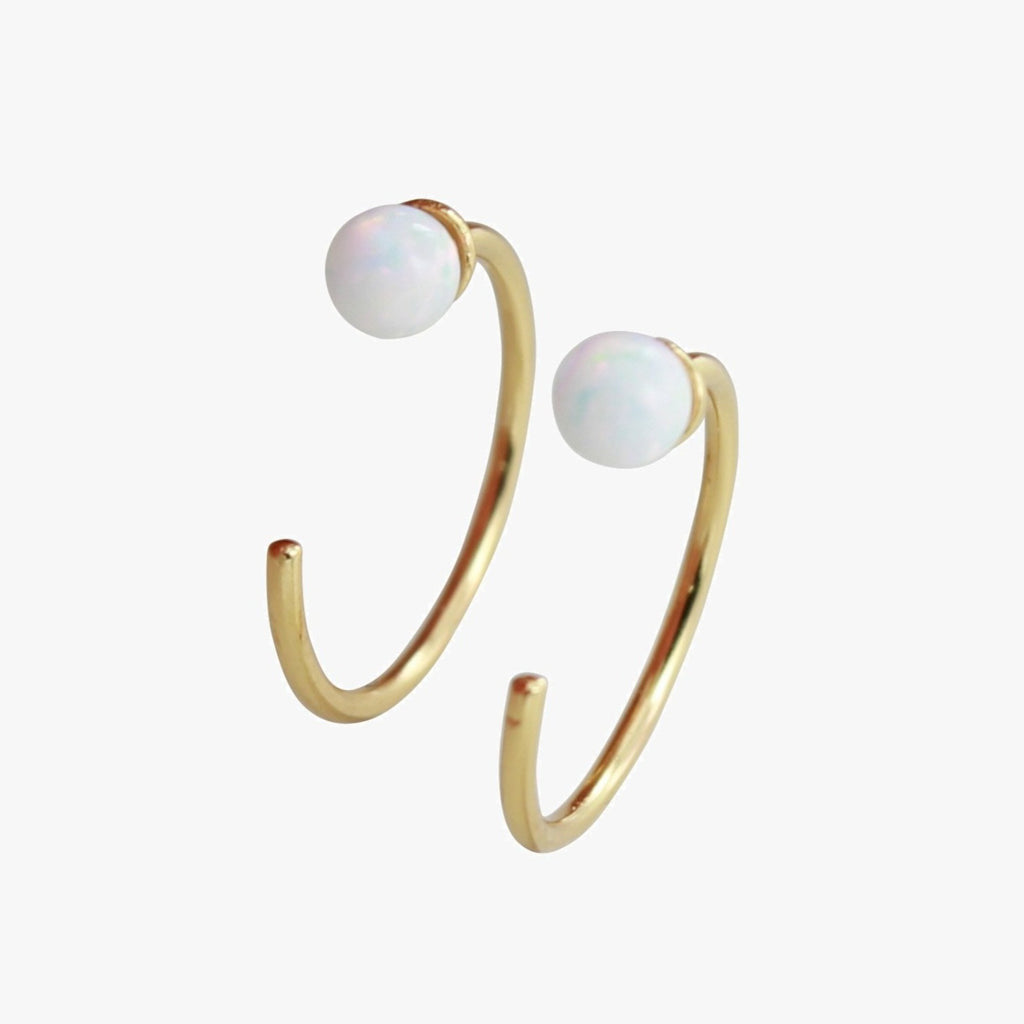 Reeves & Reeves Crescent White Opal Earrings - Gold