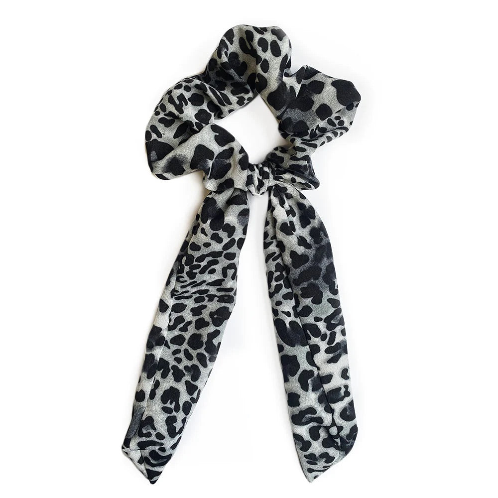 Black Ginger Animal Print Tie Scrunchie - Black/Grey