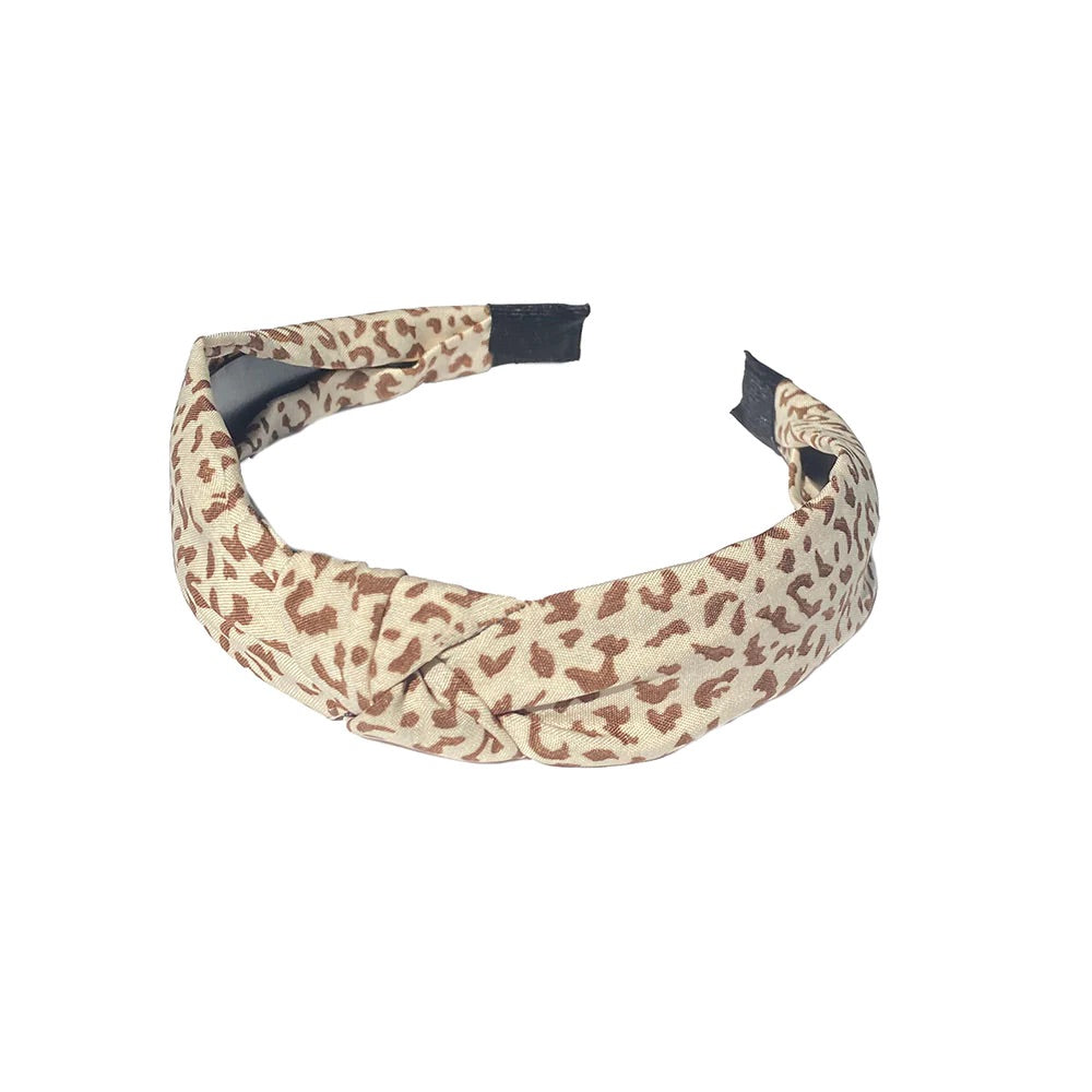 Black Ginger Animal Print Knot Headband - Cream