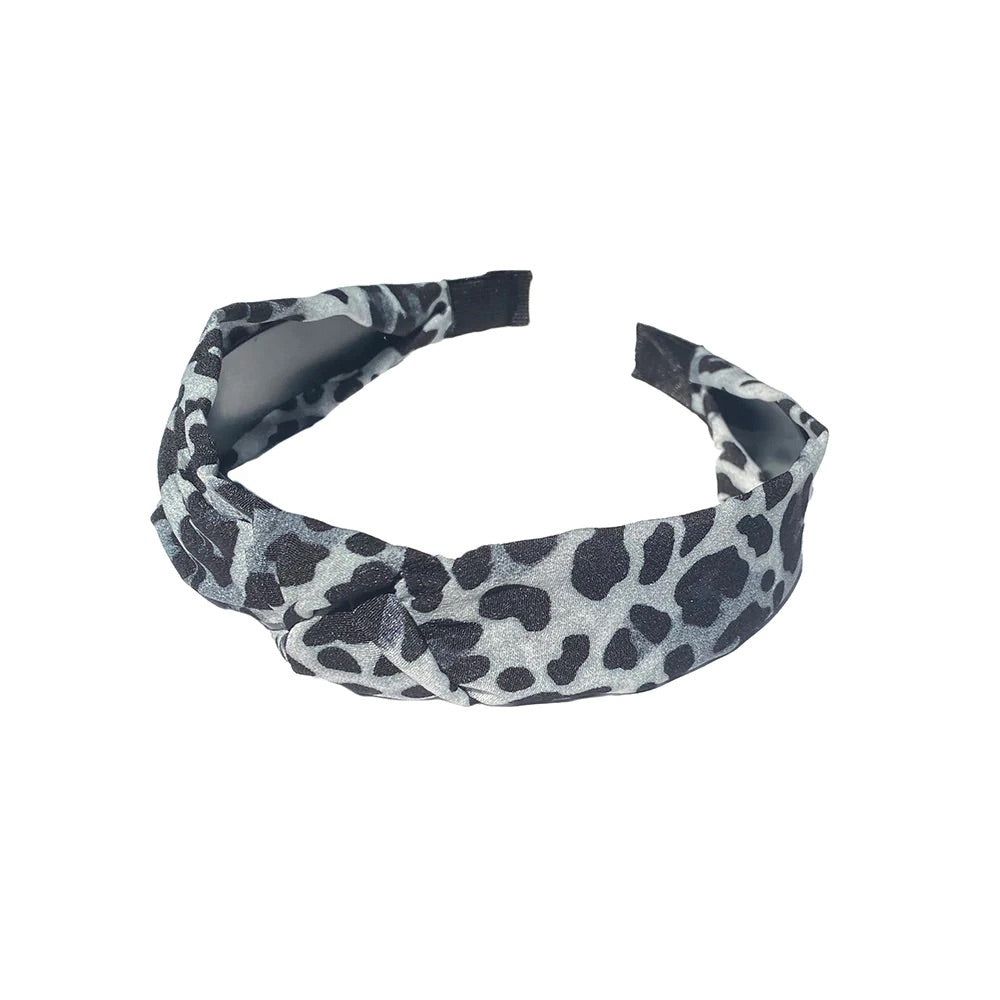 Black Ginger Animal Print Knot Headband - Grey
