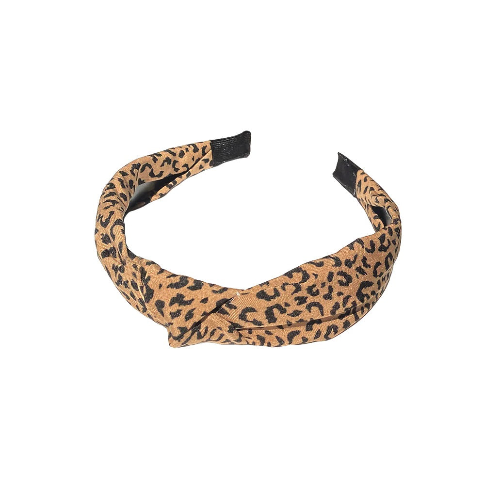 Black Ginger Animal Print Knot Headband - Tan/Black