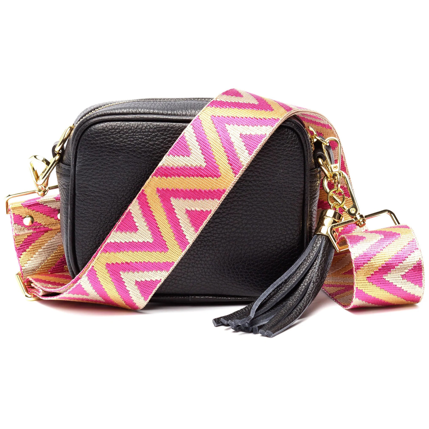 Elie Beaumont Designer PINK ZIGZAG Adjustable Crossbody Bag Strap (Gold fittings)