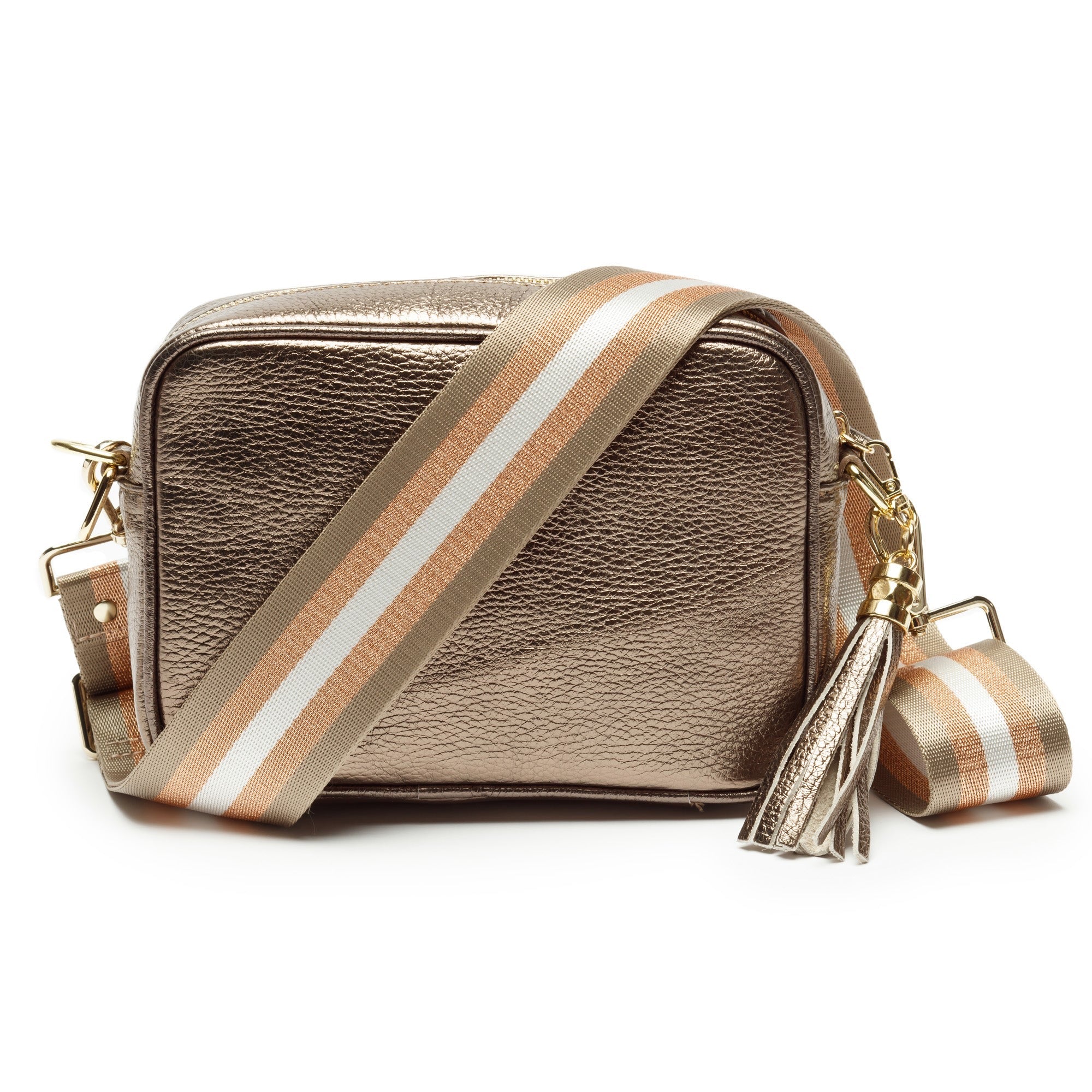 Elie Beaumont Designer CHAMPAGNE STRIPES Adjustable Crossbody Bag Strap (GOLD Fittings)